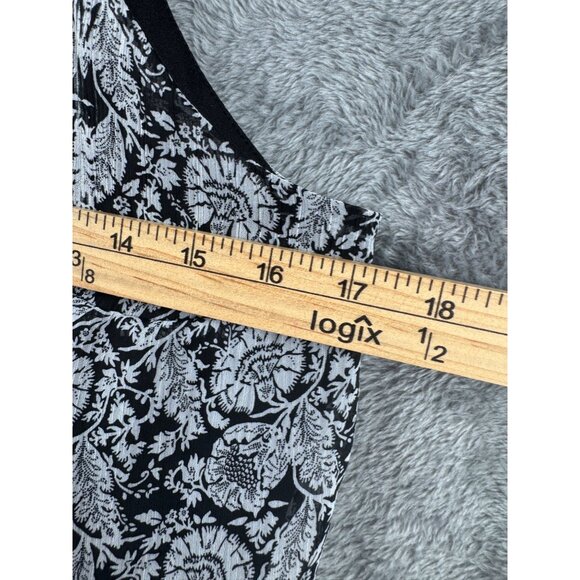 Faded Glory Womens Floral Black & White Sleeveless Chiffon Tank Top M (8-10) - Picture 10 of 12